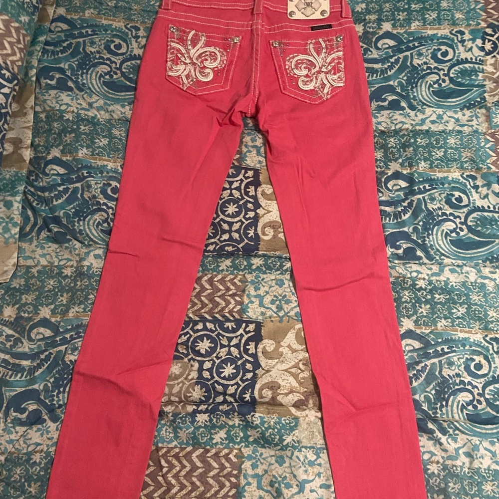 Miss Me Pink Skinny Jeans with Butterfly Embellishments